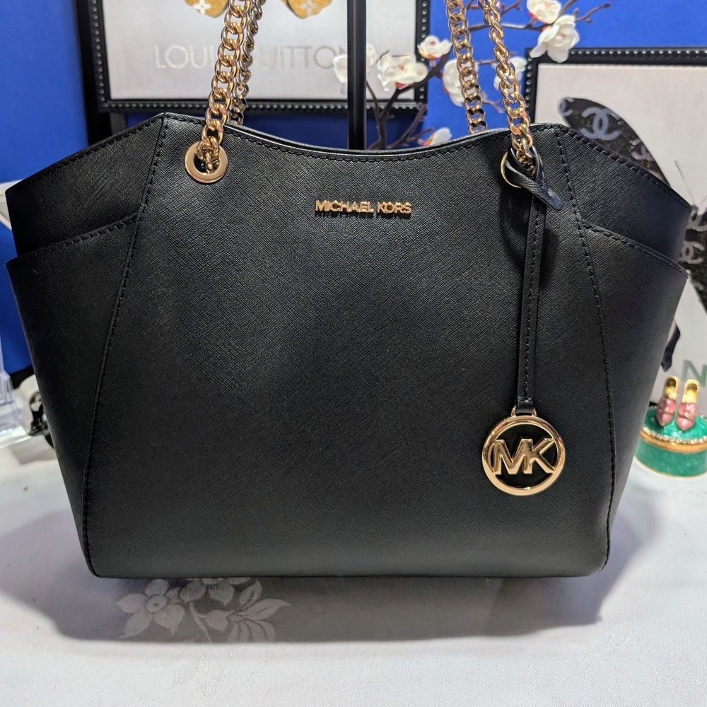 Michael Kors Jet Set Travel Large Saffiano Leather Shoulder Bag - Black - Picture 3 of 15